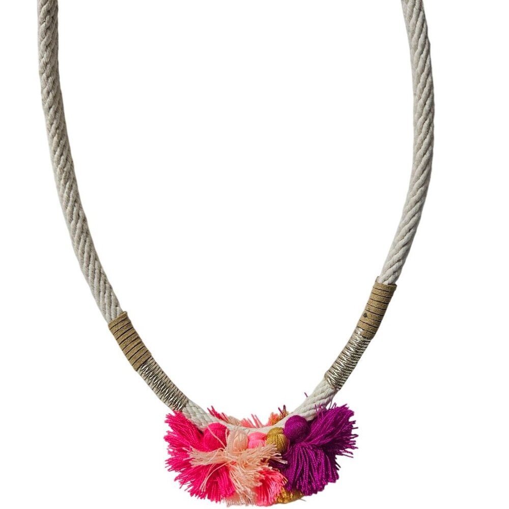 Handcrafted Bohemian Rope Necklace Colorful Pink Purple Tassels Fashion Jewelry